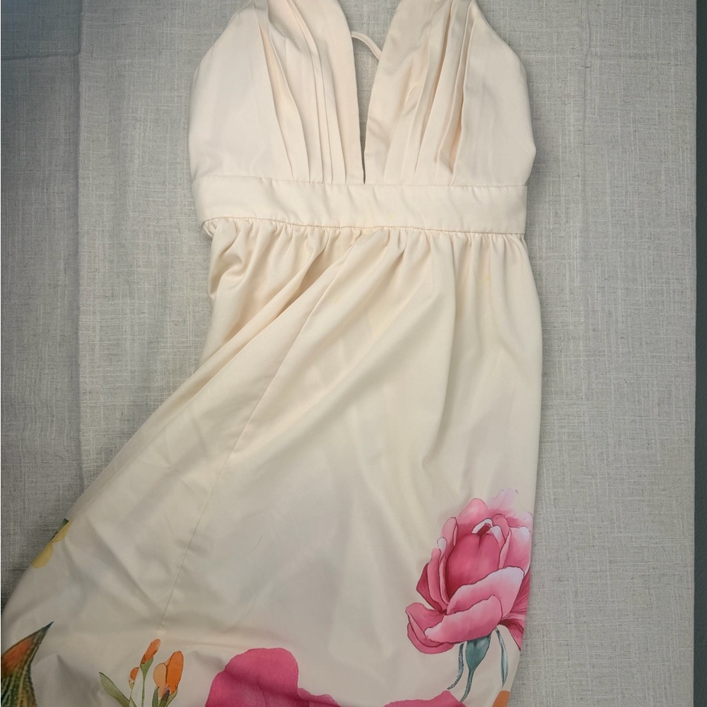 SHEIN Cream Floral Halter Dress